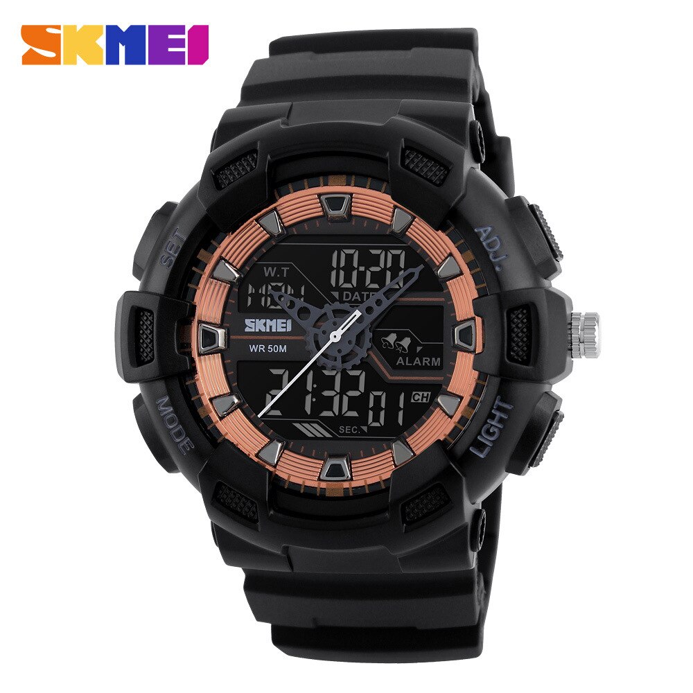 SKMEI 1189 Men Sport Digital Wristwatches Chronograph Alarm Clock Outdoor Full Black Dual Time Display Watches