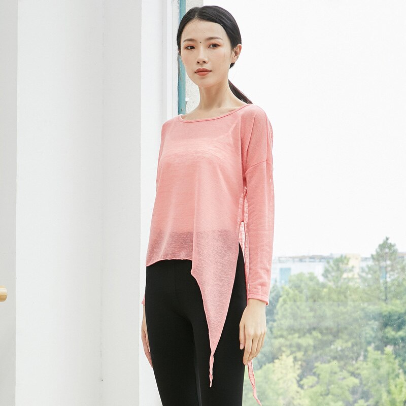 Top de Ballet Latino para danza del vientre, blusa transparente, disfraz para mujer, Ropa de baile de vientre, ropa de bailarina: skin red long