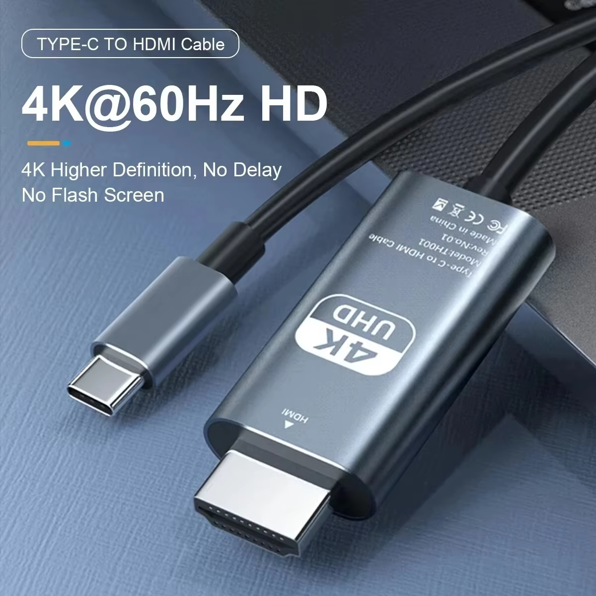 Kabel konwertujący wideo 4K 60Hz HD Type-C na HDMI, kabel do podłączenia ekranu, TV, komputera, 2 metry, oplot, kabel do projekcji na ekran