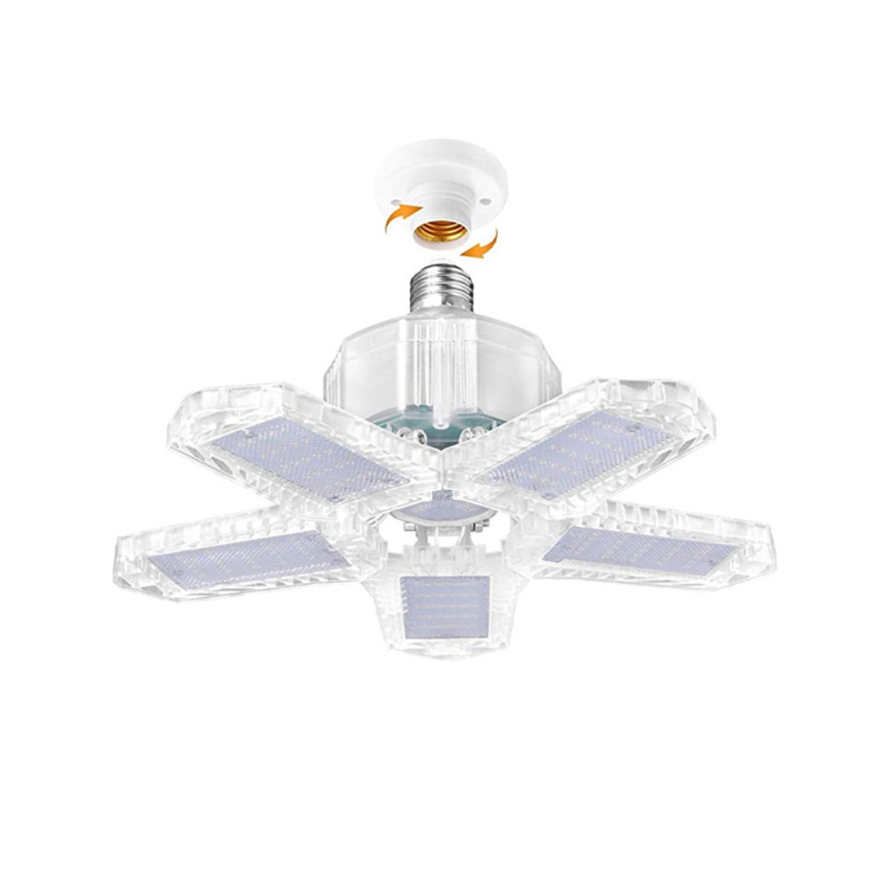 LED Garage Light 100W E26/E27 Deformable Ceiling Light Led Lights for Garage Warehouse Workshop Lighting with 5 Adjustable Panel: Clear