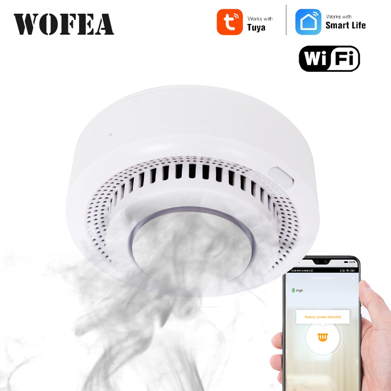 Wofea wifi smart Smoke fire Alarm Home Security System Firefighters Tuya smart life home device no need hub