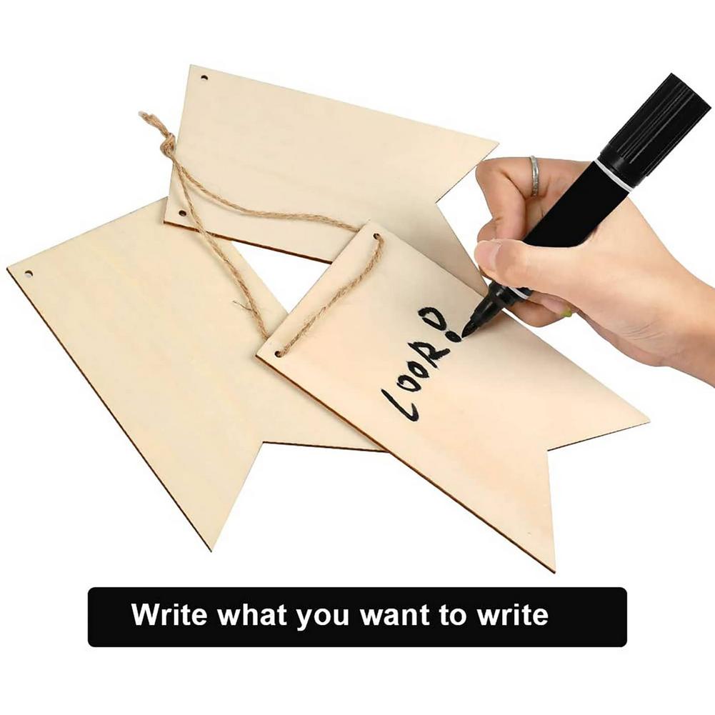 12/48 Pcs Natural Wooden Signs Banner Rustic Decorative Hanging Wooden Flag With Rope Wooden Craft Decor For Birthday Party