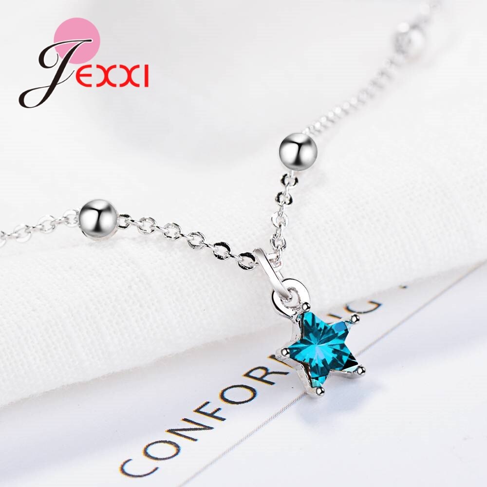 genuina gran 925 de plata esterlina azul Cubic Zirconia colgante con forma de estrella pulsera para mujeres chica de cumpleaños