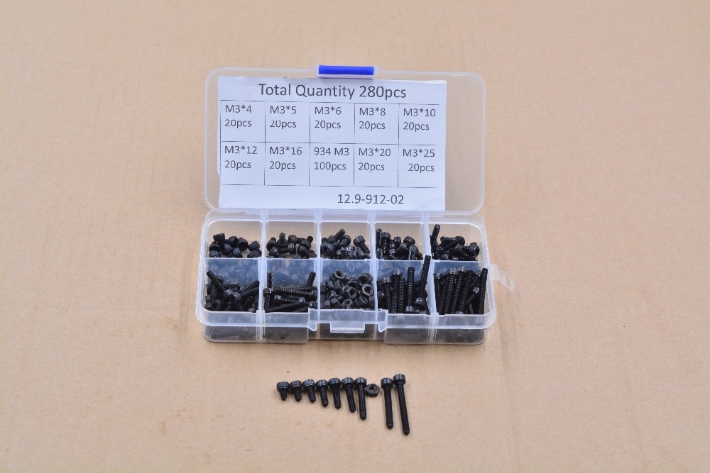 3d printer screw 280pcs high strength alloy steel 304 stainless DIN912 M3 shexagon socket head cap