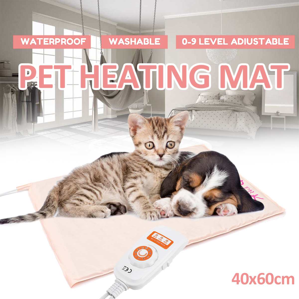 40 x 60cm tykkere 10 niveauer vandtæt vinter varmepude kæledyr elektrisk tæppe måtter hund kat hjem opvarmningspude med rørstik