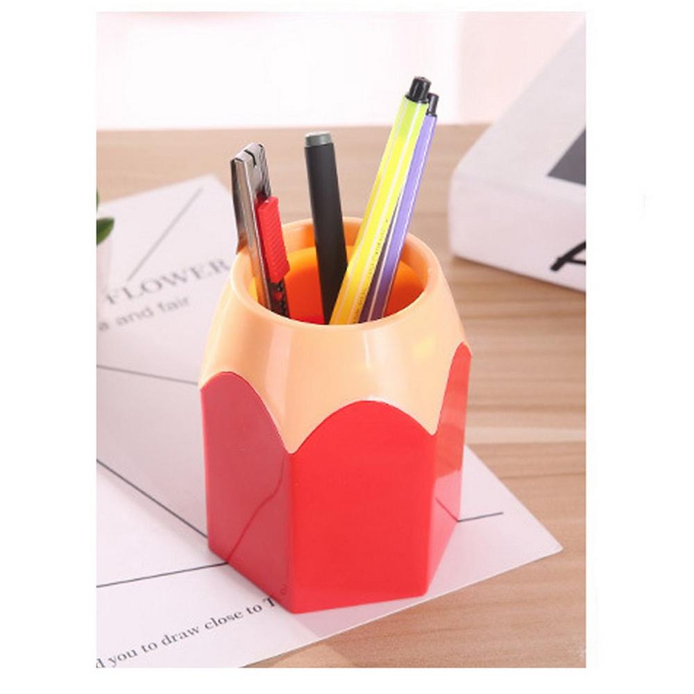Creatieve Pen Vaas Potlood Pot Make-Up Borstel Houder Briefpapier Bureau Netjes Plastic Desk Organizer Container School Kantoorbenodigdheden: Rood