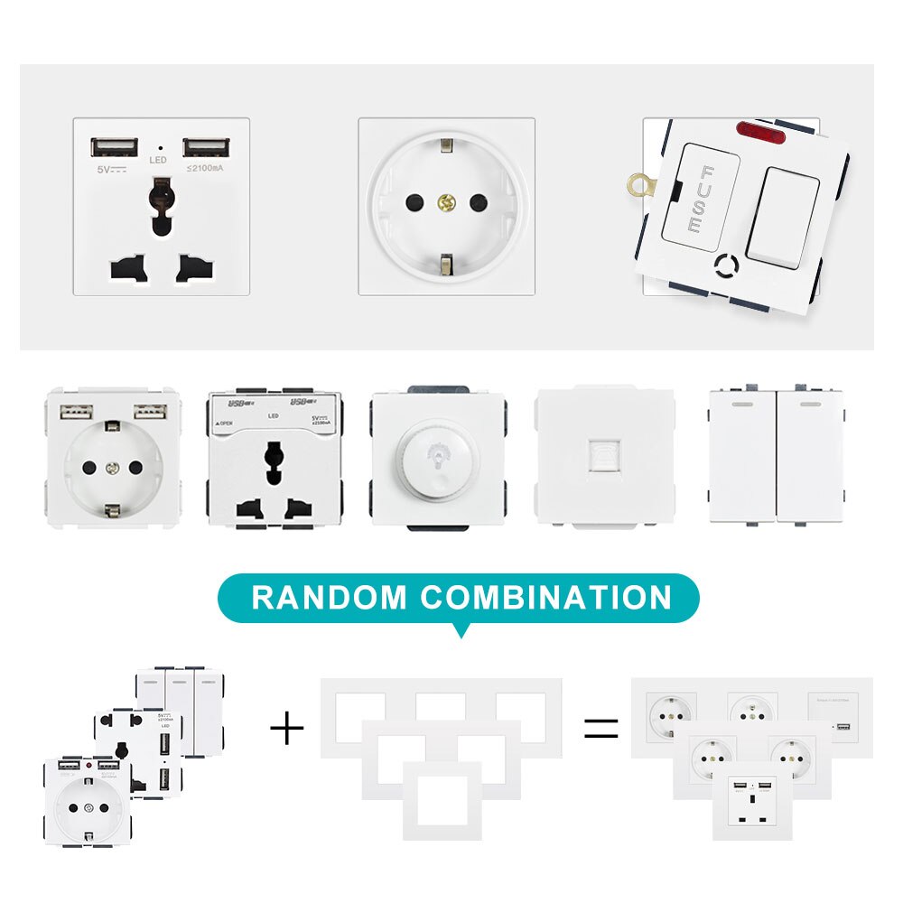 SRAN Blank panel with Installing iron plate 344mm*86mm white/black/gold PC four frame panel switch socket