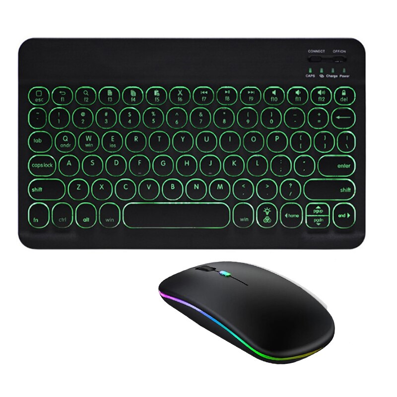 SeenDa Backlit Wireless Keyboard and Mouse Set Rechargeable Bluetooth-compati Keyboard Mouse for iPad Air Pro Samsung Huawei: English Black