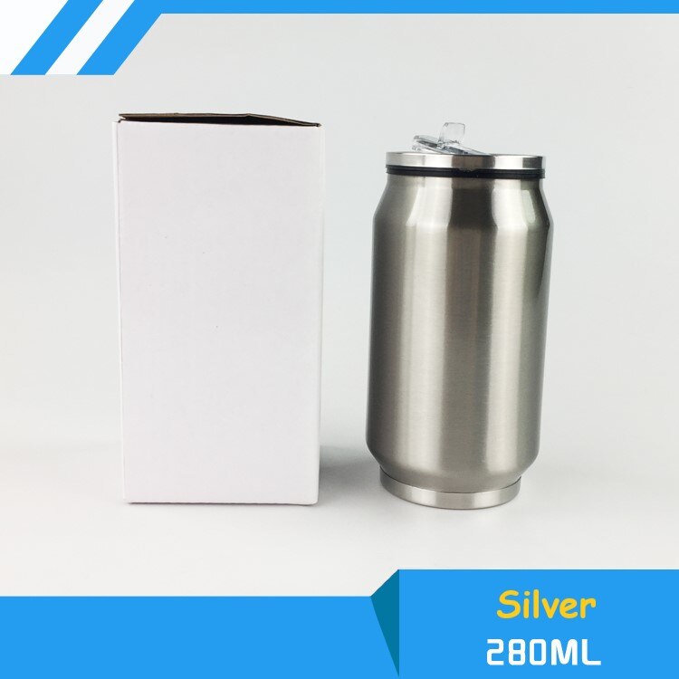 2pcs/lot Blank Sublimation 280ml/500ml Coke thermos Bottle Cup Transfer Prtinting by Sublimation INK DIY Heat Press Printing: Silver 280ml