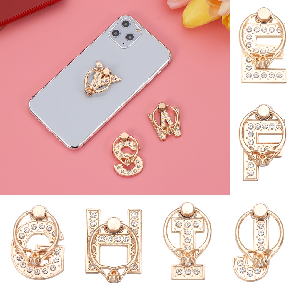 360 Rotation Universal Smartphone A-Z Letter Stand Multi-Function Cell Phone Bracket Alphabet Luxury Diamond Finger Ring Holder