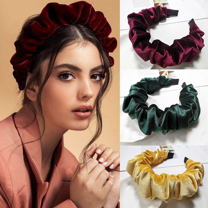 1 pc Women Grils Velvet Bezel Hairband Headband Hair Accessories Female Folds Vinage Bubble Hairhoop Headwrap Headwear