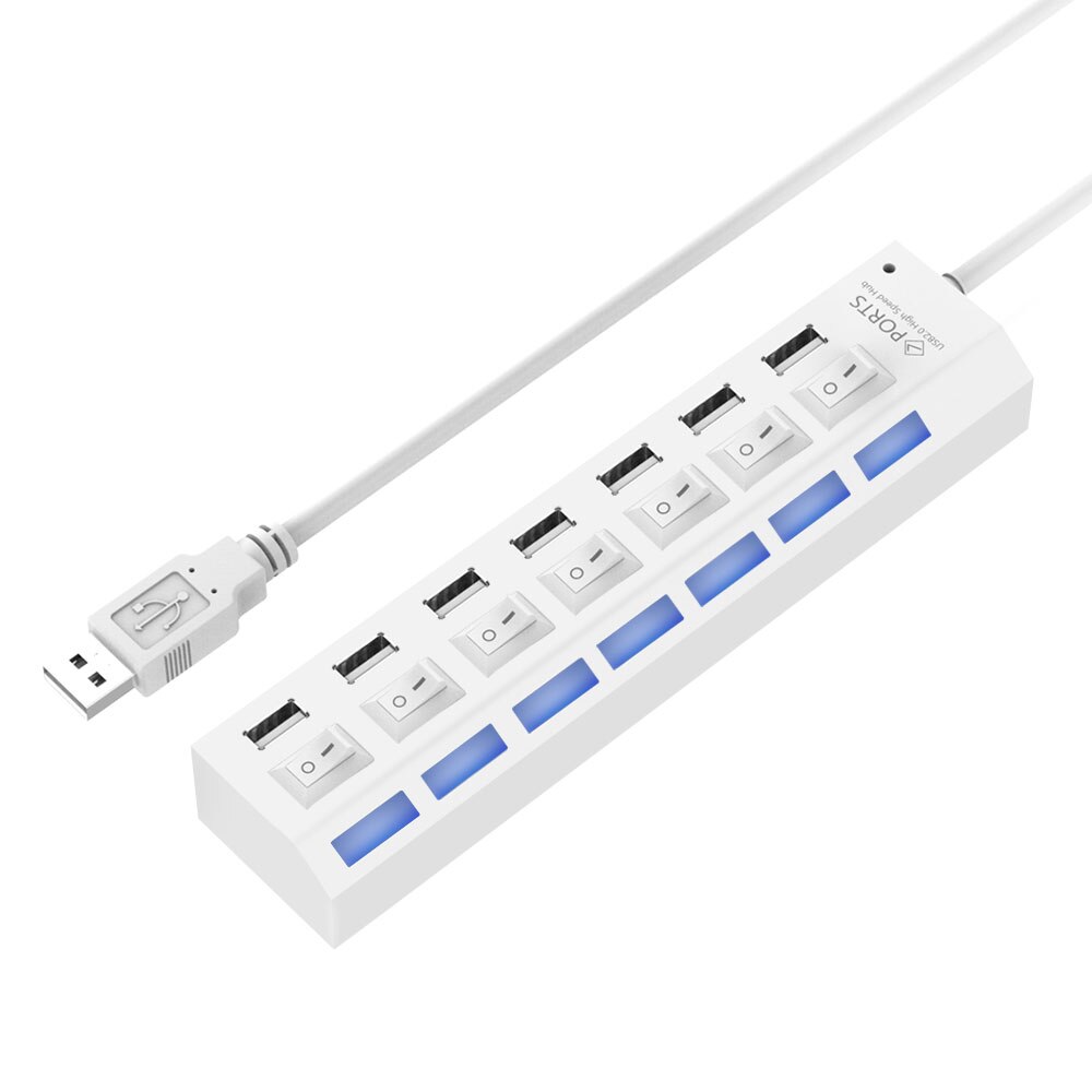 High Speed Usb Hub 2.0 480Mbps 7 Poorten Micro Hub Usb Op Uit Schakelaar Usb Splitter Adapter Voor Pc laptop Computer Usb Hub: White