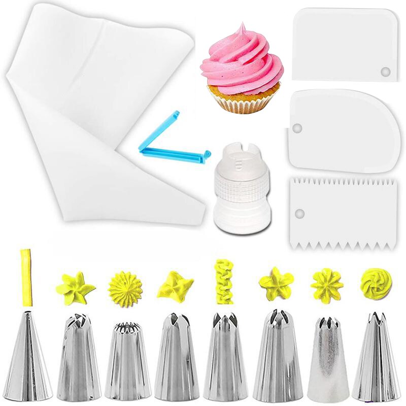 Nozzle piping cake decorating tools Confectionery equipment Kitchen accessories Reusable Pastry bag and bakery set icing socket: white