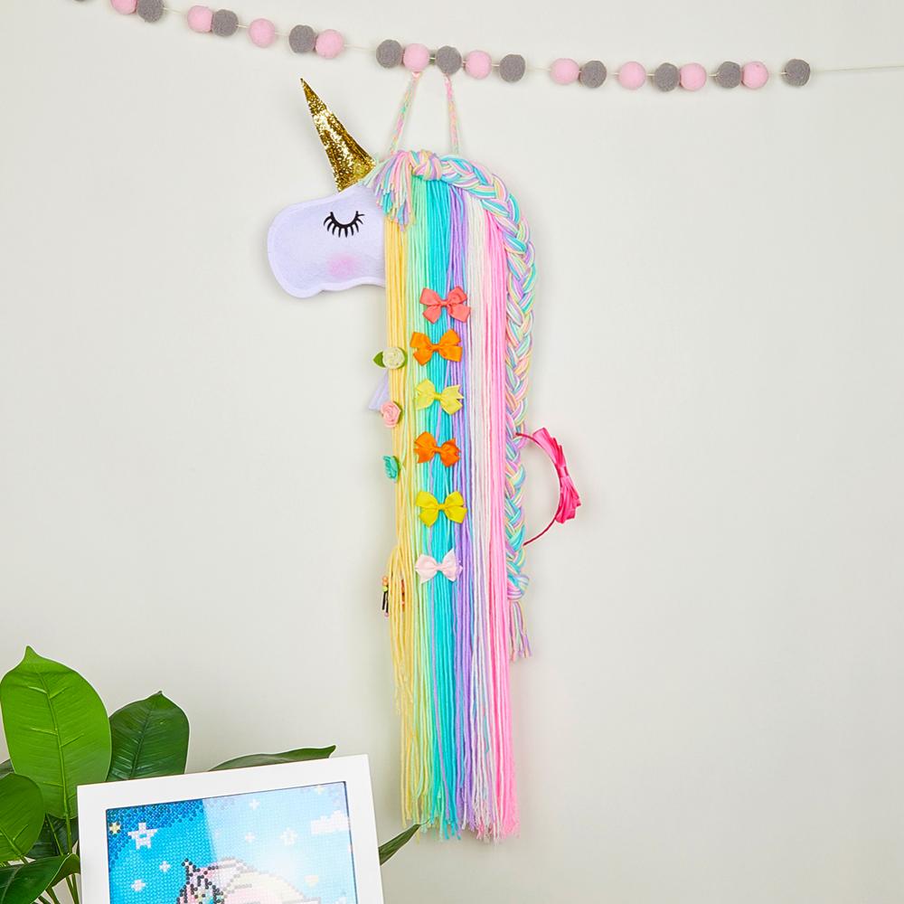 Einhorn Haar BöGen Lagerung Gürtel Ornamente 100% Handgemachte Mädchen Haar Clips Haarspange Haarband Hängen Dekor Organizer