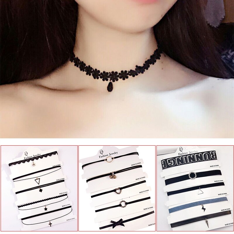 5 Pçs/set Lace Gargantilha De Veludo Estrela Cadeia Colar Colar Vintage Jóias Presentes para Mulheres Meninas NYZ Loja