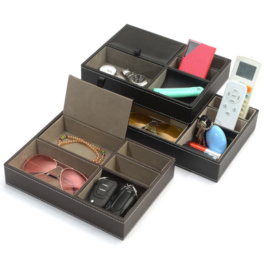 Bandeja organizadora de mesita de noche de cuero Pu para hombre, escritorio, vestidor, caja de almacenamiento superior, joyería, llaves, teléfono, billetera, accesorios para reloj, 1 ud.