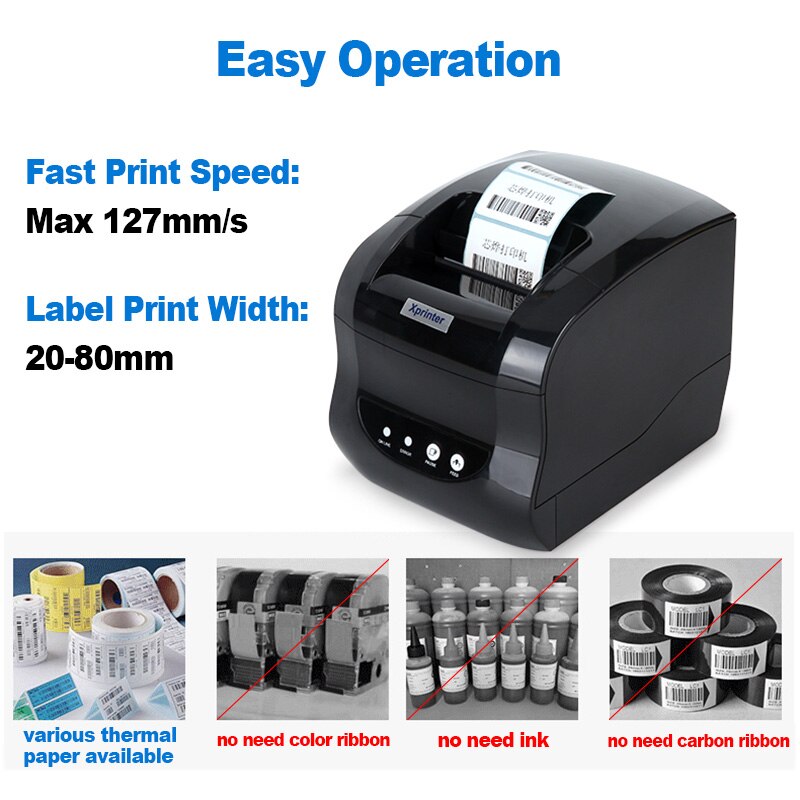 Xprinter Label Barcode Printer Thermal Receipt Printer Bar Code Printer 20mm-80mm XP-365B Price Sticker Printer Barcode Maker