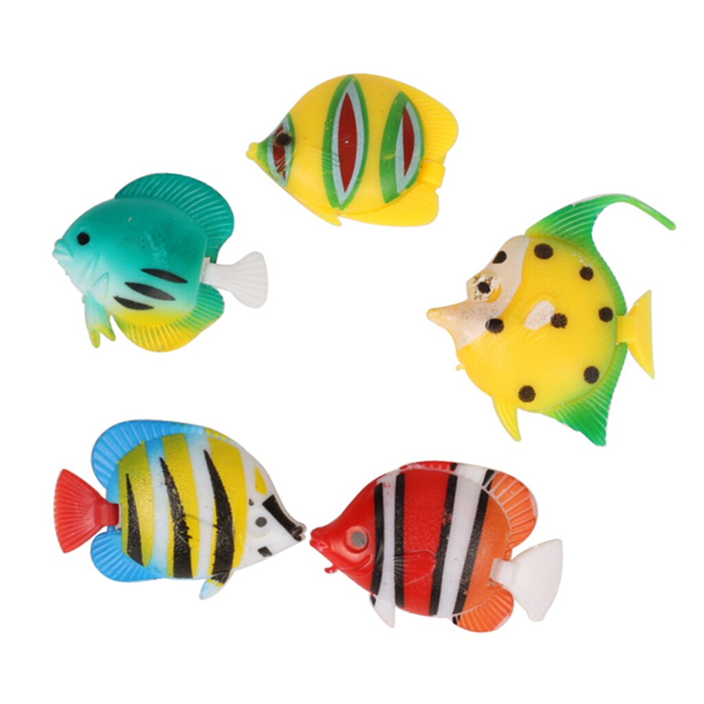 5x Aquarium Kunstmatige Kleurrijke Gloeiende Vis Siliconen Clownfish Drijvende Decoraties Ornamenten Voor Aquarium Ornamenten