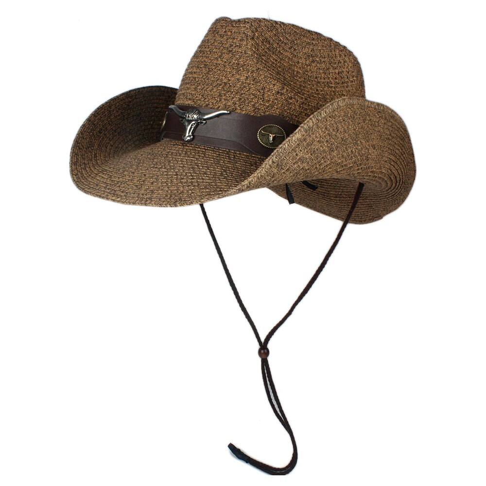 Sombrero de paja de vaquero occidental para Hombre y mujer, Sombrero de ala ancha para exteriores, color negro, para verano,