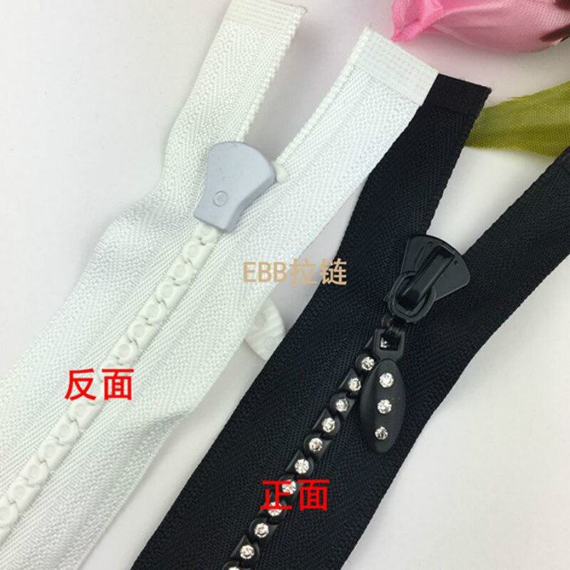 2 stks/partij Plastic Hars Diamant Strass Rits Zwart Wit Kleding Decoratieve Ritsen Bevestigingsmiddelen Naaien Accessoires