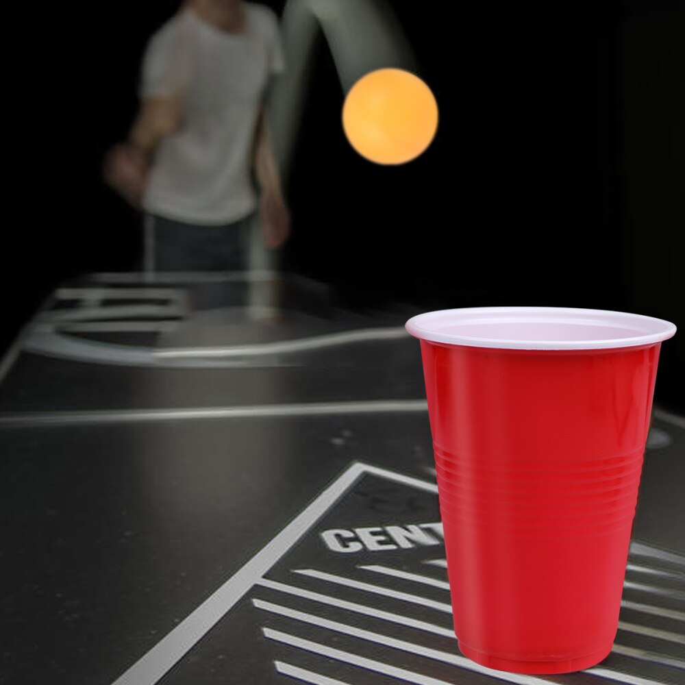Bar Game Cups PP Bar Party Ping-Pong Game Cups Funny Beer Game Supplies (16oz, 12pcs Red Cups, 12pcs Yellow Ping-Pong)