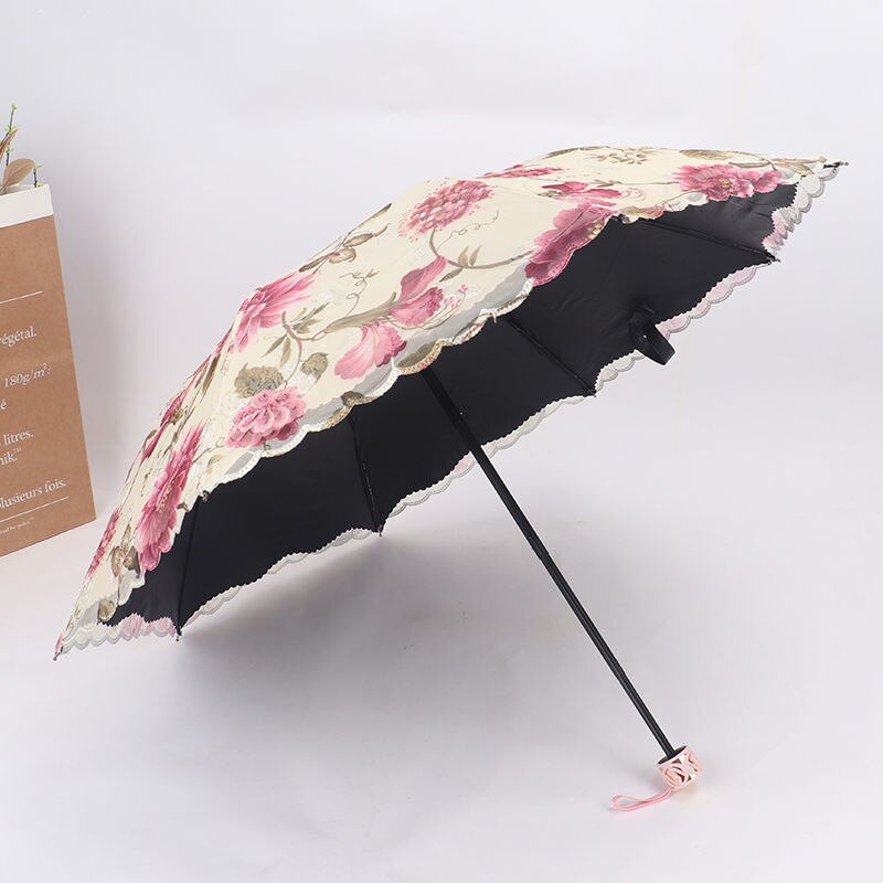 Handtas Borduren Kant Kleur Lijm Zwarte Lijm Afdrukken Double Layer Paraplu Zon En Regen Dual Purpose Zon Bescherming