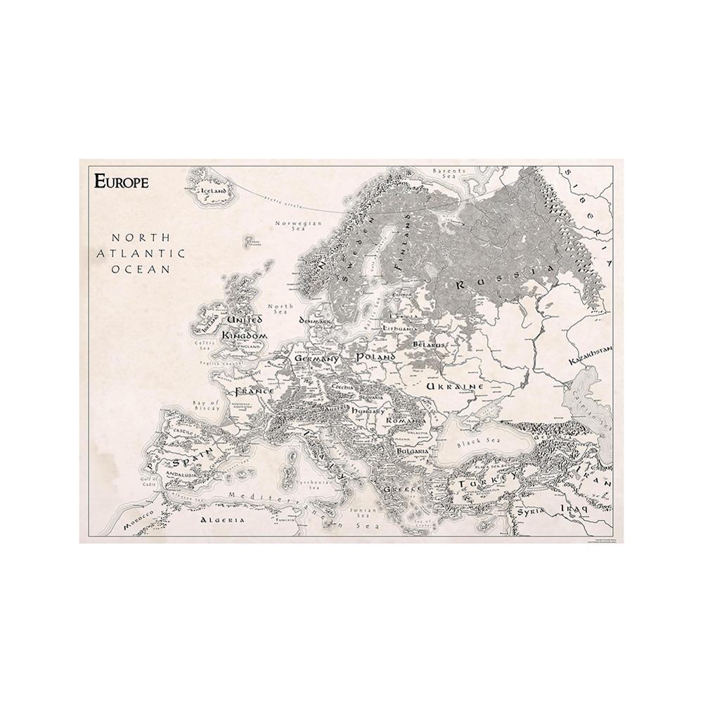 150x225cm mapa de Europa Simple blanco negro no tejido Mapa de decoración para decoración de pared de oficina, hogar, colegio