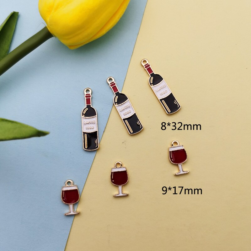 10pcs/pack Wine bottle wine glass goblet Charms Metal Pendant Golden Color Earring DIY Jewelry Accessories