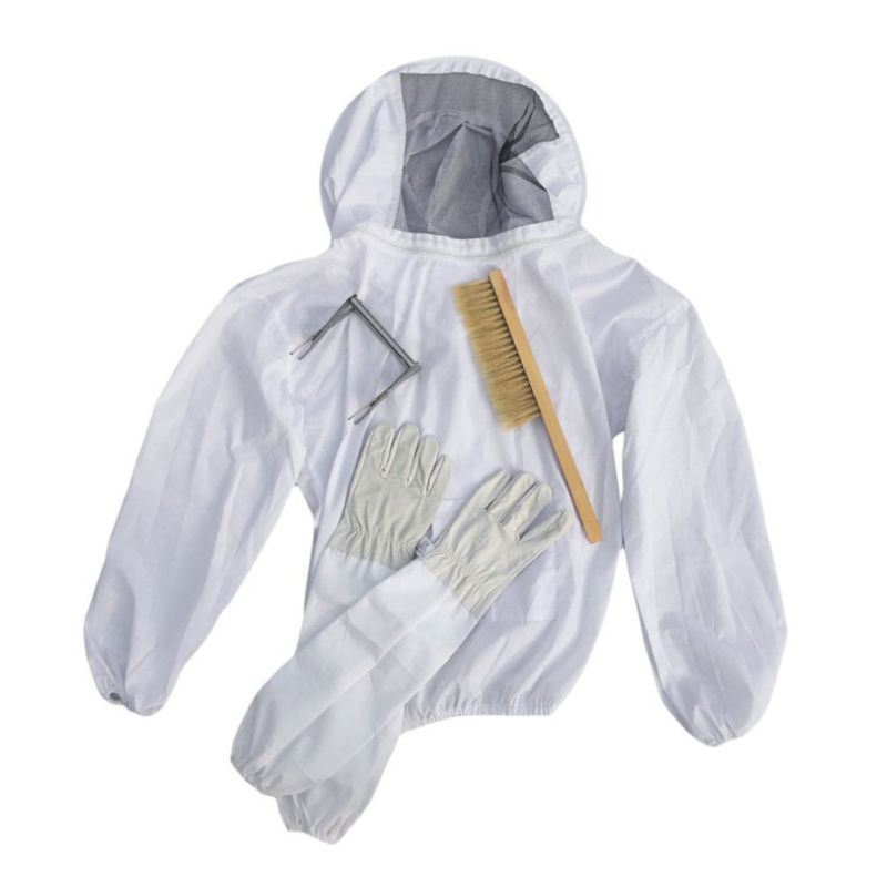 Traje de apicultura chaqueta de apicultura con velo chaqueta de apicultor guantes abeja colmena cepillo y caja de abejas Clip herramienta Set Queen