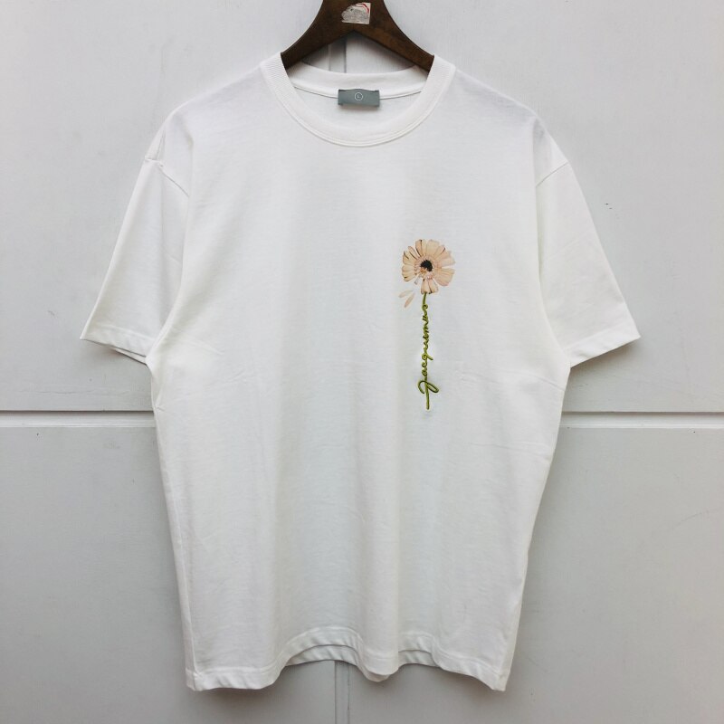 Broderi krysantemum t shirt herrer top tees streetwear lilla hvid t-shirt tshirt: 2 / Xl