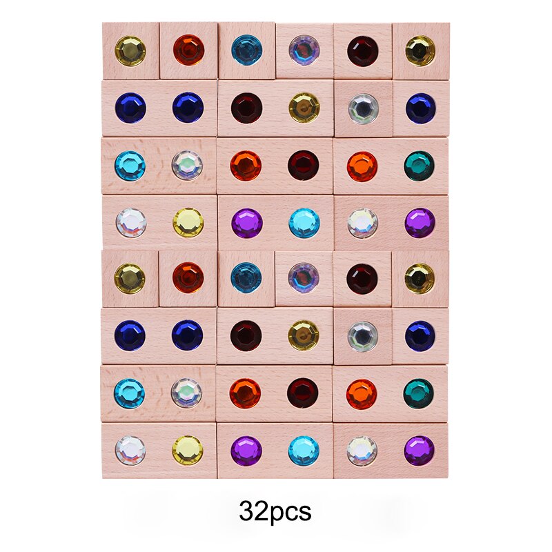 Bloques de gemas de juguete de madera, bloques de apilamiento de arcoíris, bloques de madera Natural, bloques educativos para niños, Speelgoed: 16pcs and 16pcs