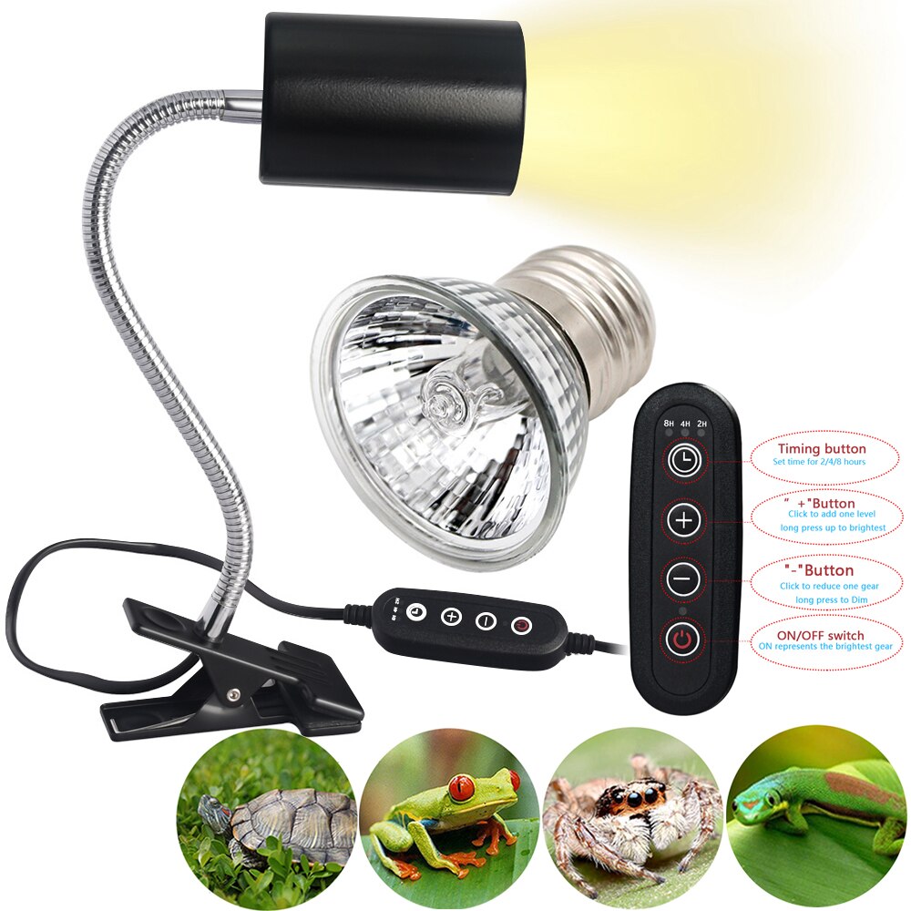 E27 Timeable Reptile Heat Lamp with Dimmable for Reptiles Tortoise Lizard UVA UVB Lamp Amphibians Lizards Temperature Controller