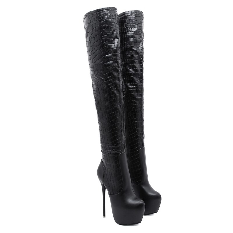 16cm Heel Overknees Boots Black Boots Women Platform Heels Autumn Shoes For Women Winter Long Boots Vrouwen Laarzen