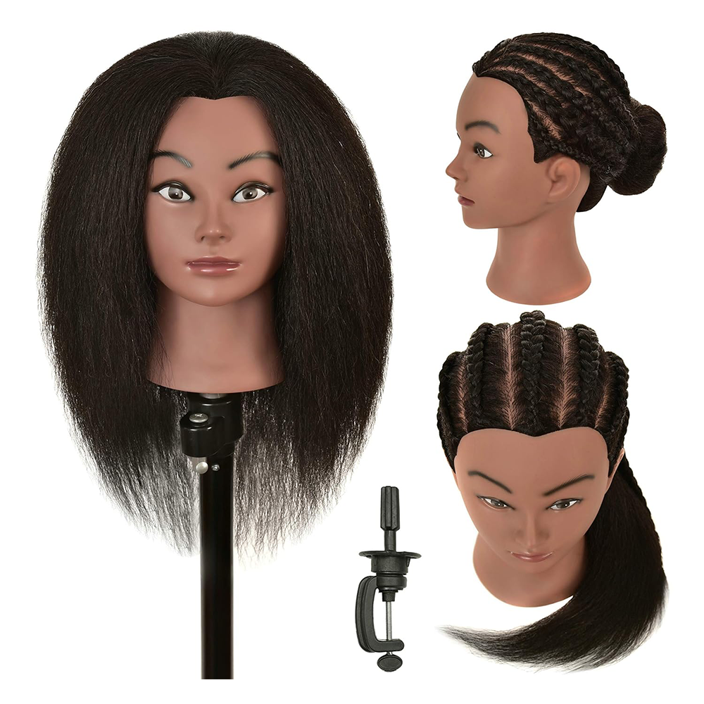 14 cali afrykańska głowa manekina z prawdziwymi włosami głowy Afro profesjonalna stylizacja plecionka trening Hairart fryzjer fryzjerstwo