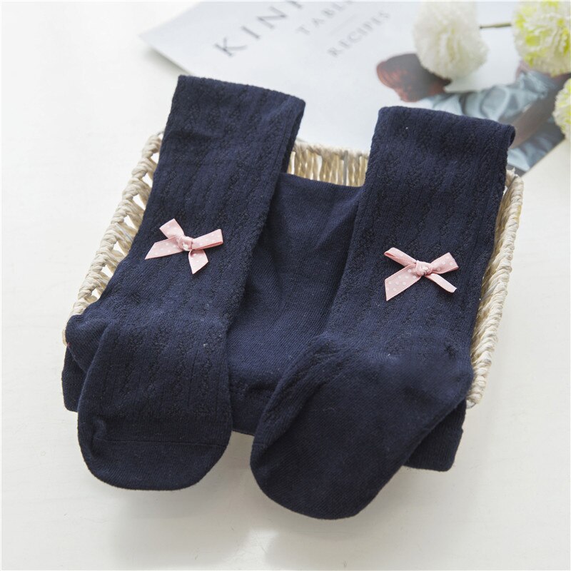 Meisjespanty's, katoenen babypanty's, lente en herfst, grote pp plus-bestand, baby jumpsuit, onderkant, meisjes, kinderen, kleine strik, sokken: Marineblauwe panty / 1 to 2 jaar