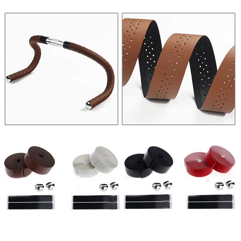 Bande de guidon de vélo en cuir PU poignée de guidon de vélo de route bandes de barre avec bouchons d'extrémité de barre accessoires de cyclisme