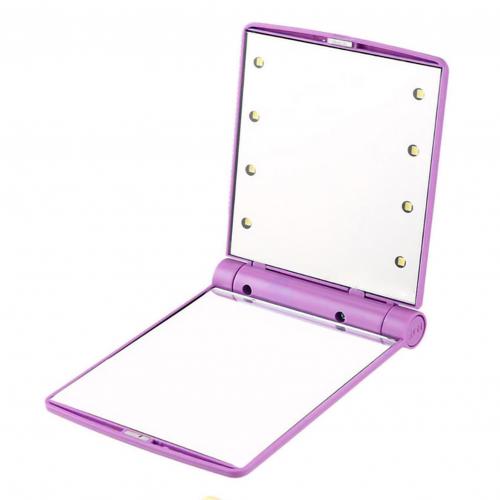 Foldable 8LED Lighted Makeup Vanity Mirror Tabletop Adjustable Brightness Lamp Cosmetic Table Makeup Mirror: Purple