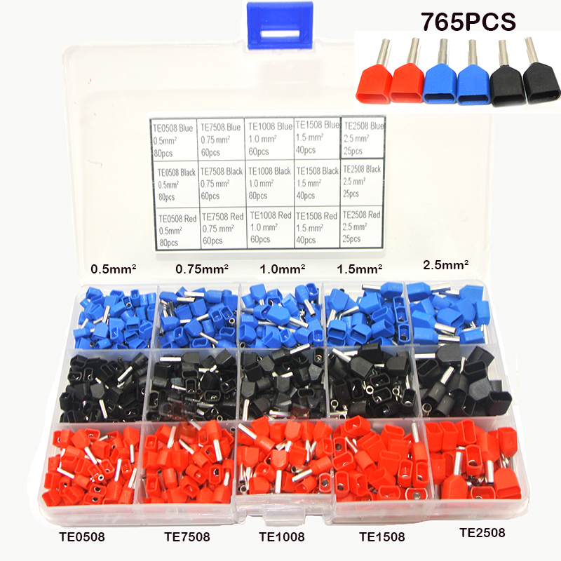 720/300/765/270pcs Wire Ferrule Connectors Kit Wire Copper Crimp Connector Twin Insulated Ferrule Pin Cord End Terminal