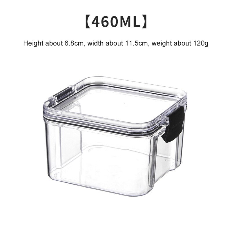 4 Different Capacity Plastic Sealed Cans Kitchen Organizer Storage Box Transparent Food Canister Keep Fresh Clear Container: Black2 460ml