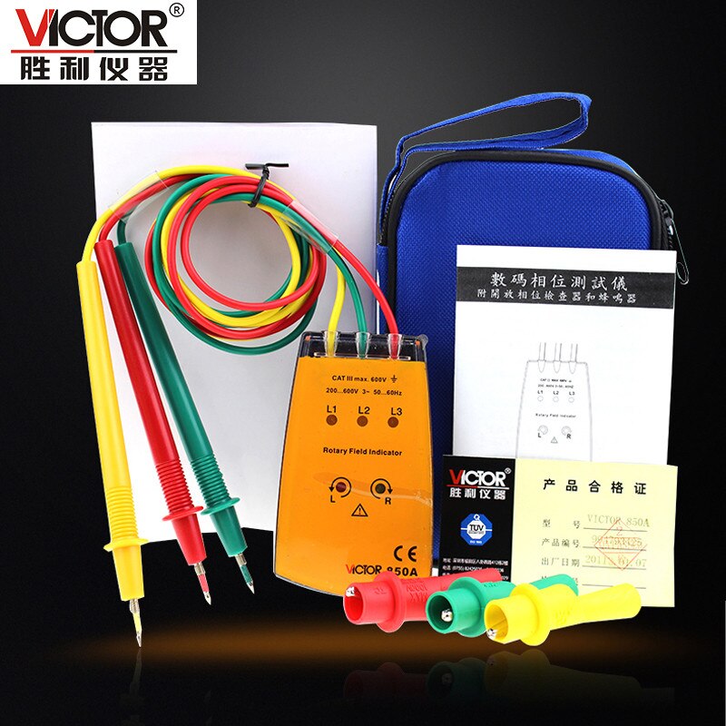 VICTOR VC850A 3 Phase Sequence Rotation Indicator Tester 200~480V Checker Meter LED+Buzzer