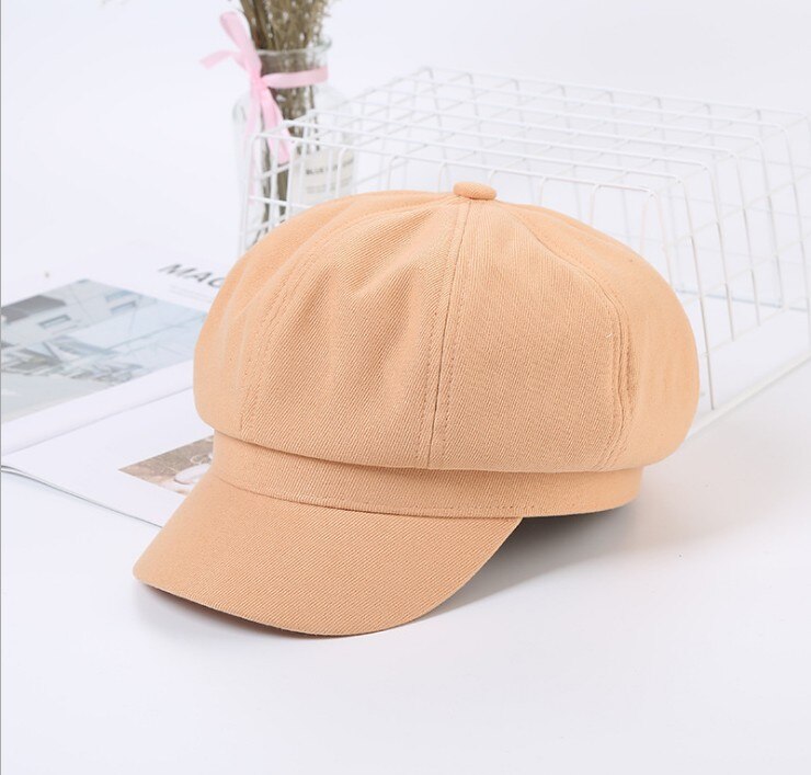 Vrouwen Hoeden Krantenverkoper Kunstenaar Beanie Hoed Vintage Effen Kleur Acht Panel Visor Cabbie Cap Achthoekige Hoeden: Oranje