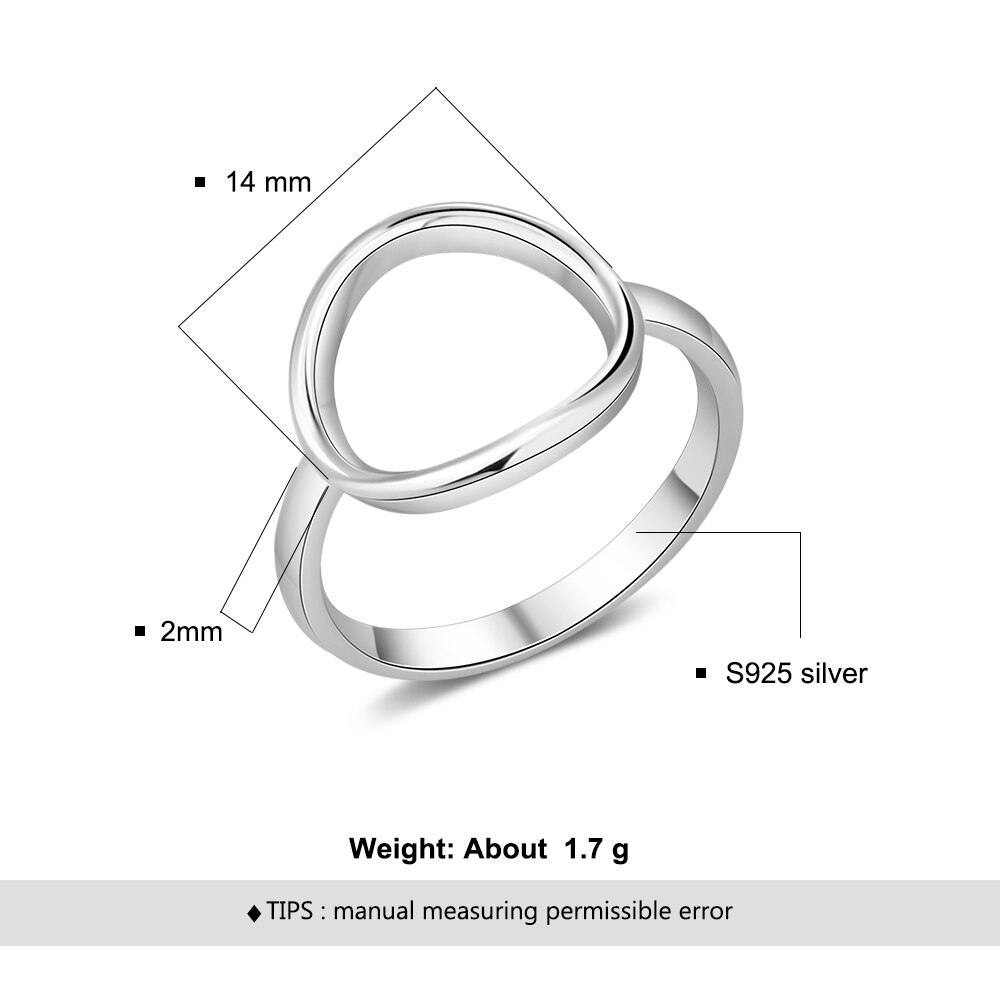 Anillos circulares de Plata de Ley 925 de estilo sencillo para mujer, anillo de tamaño redondo hueco para mujer, joyería minimalista (joyería RI103765)