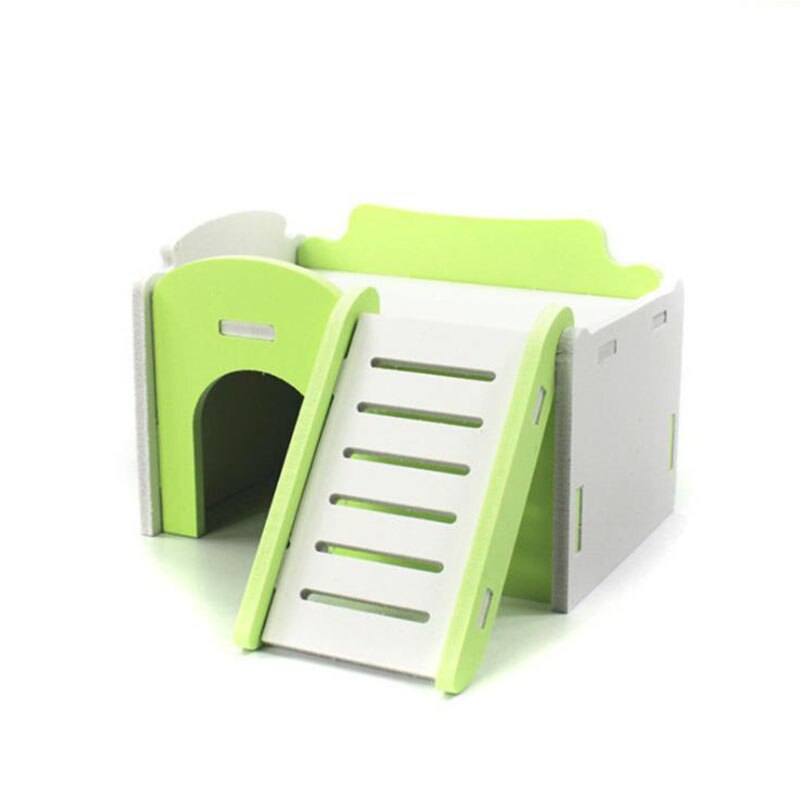 Château pour animaux de compagnie maison pour animaux de compagnie vue pont échelle petit Animal refuge Hamster maison de luxe deux couches cabane en bois: 8