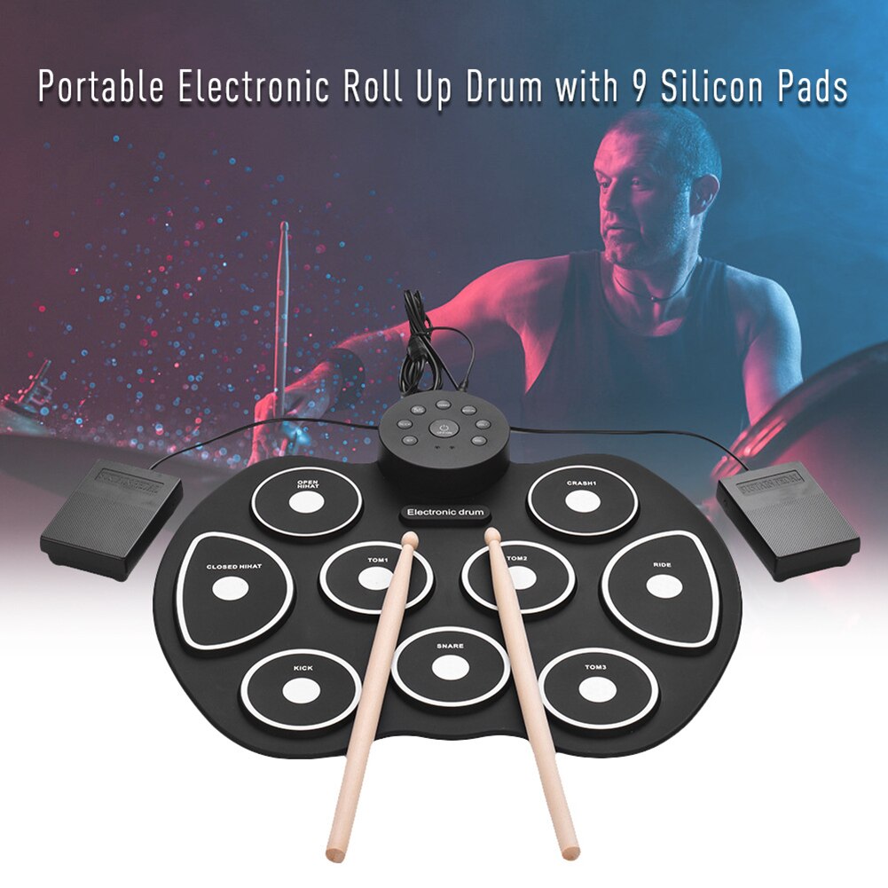 Portable Roll-Up Electronic Drum Silicone USB Digital Drum Pad Kit for Beginners Exercise Training