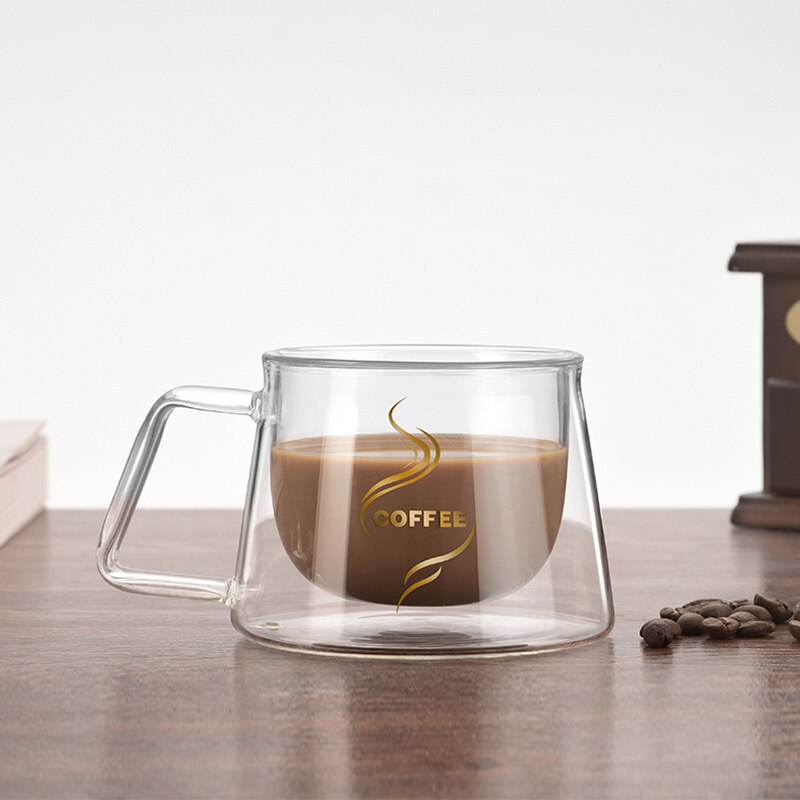 Mok met dubbele wand, koffiemok, warmte-isolatie, kantoormokken, dubbele koffiebeker, drinkgerei, melk 200ml