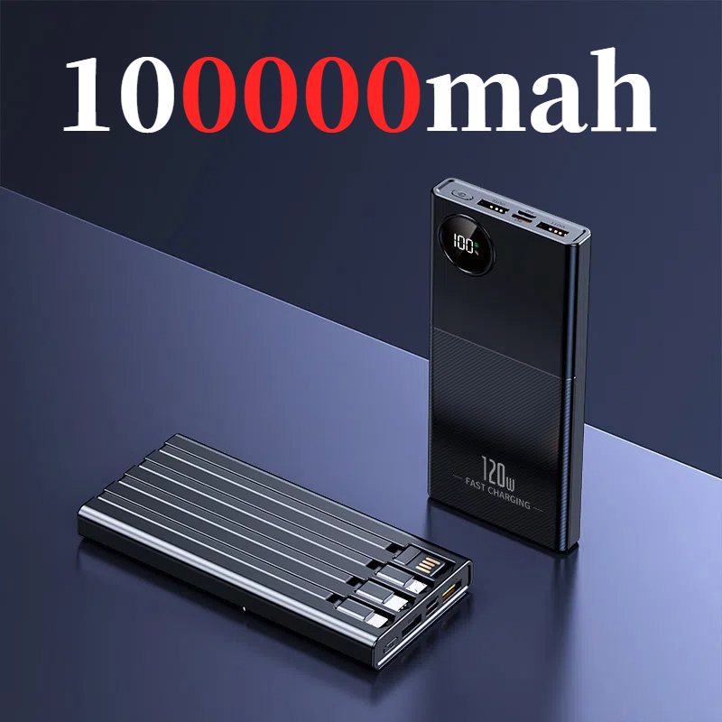 ONEPLUS 200000mAh Power Bank 120W Super Fast Charge Portable Charger Built in Cables LED Digital Display For iPhone Xiaomi IOS: black