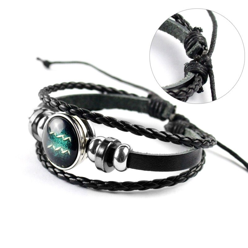 Luminous 12 Constellation Glow In The Dark Bracelet Men Leather Glowing Night Fluorescence Charm Bracelets for Halloween