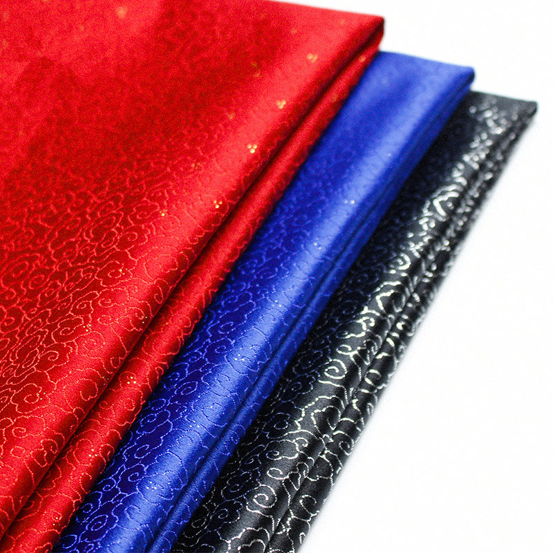 Cf544 1m rød / blå / sort sky skinnende jacquard brokade stof kinesisk brudekjole cheongsam silke stof pude diy sy stof