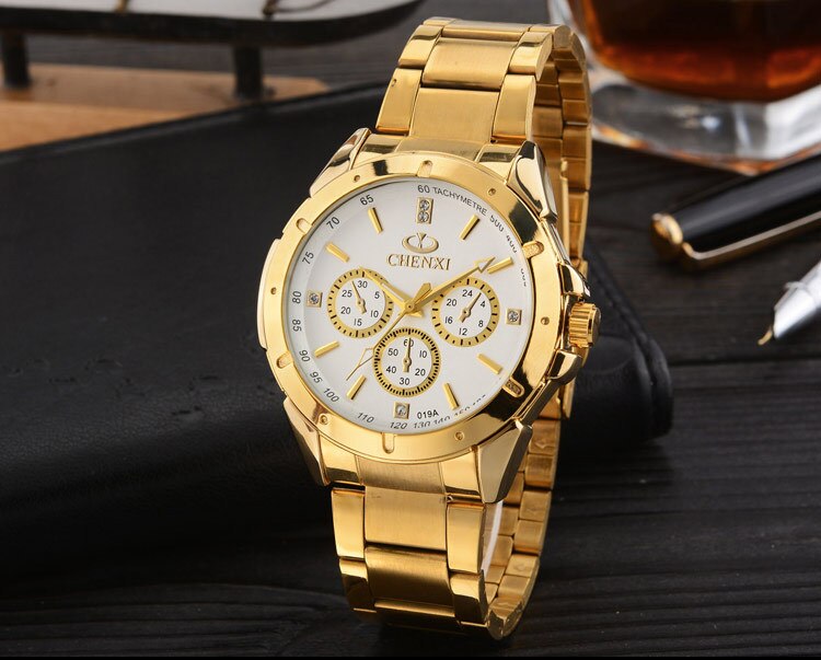 Chenxi Luxe Goud Heren Horloges Luxe Quartz Rvs Heren Horloges Luxe Mannen Horloges Relogio Masculino Horloge Mannen: Men White Dial