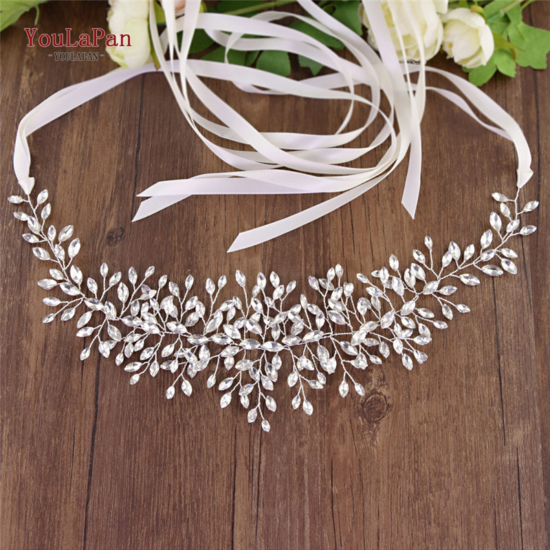 YouLaPan – ceinture pour robe de mariée, avec strass, en argent et diamant, rapide, SH237: Off-White ribbon